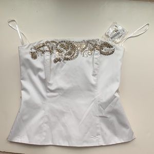 NWT 🤍🤎White House Black Market WHBM Floral Sequin Embellished Bustier Crop Top